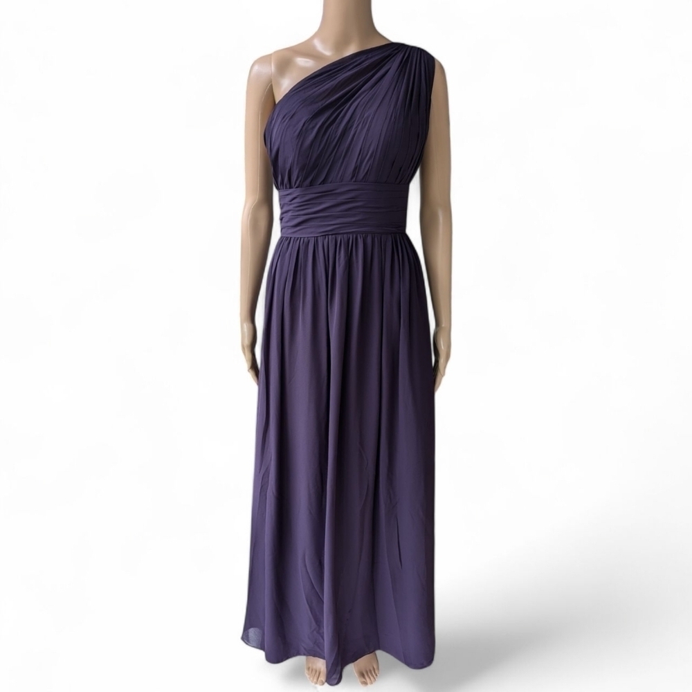 Bill Levkoff Plum One Shoulder Chiffon Evening Gown Formal Dress 8 - Picture 2 of 11